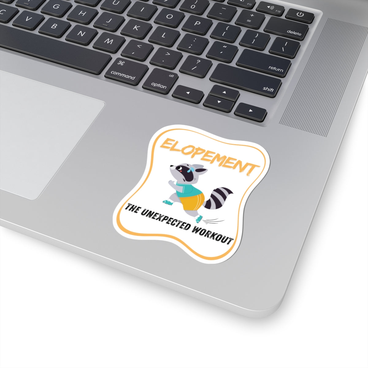 Elopement Sticker — 'The Unexpected Workout' Running Raccoon Kiss-Cut Sticker