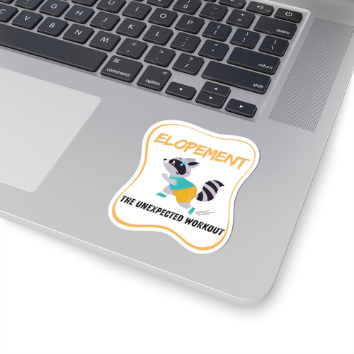 Elopement Sticker — 'The Unexpected Workout' Running Raccoon Kiss-Cut Sticker