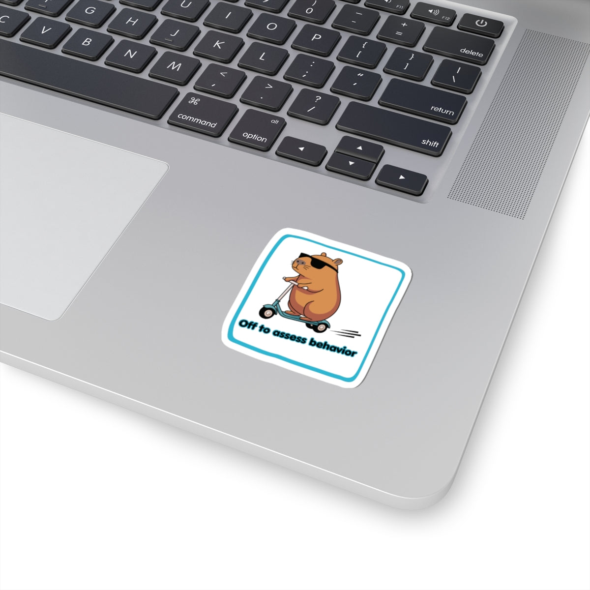 Sticker — "Off to Assess Behavior" Scooter Capybara Funny Vinyl Kiss-Cut Sticker