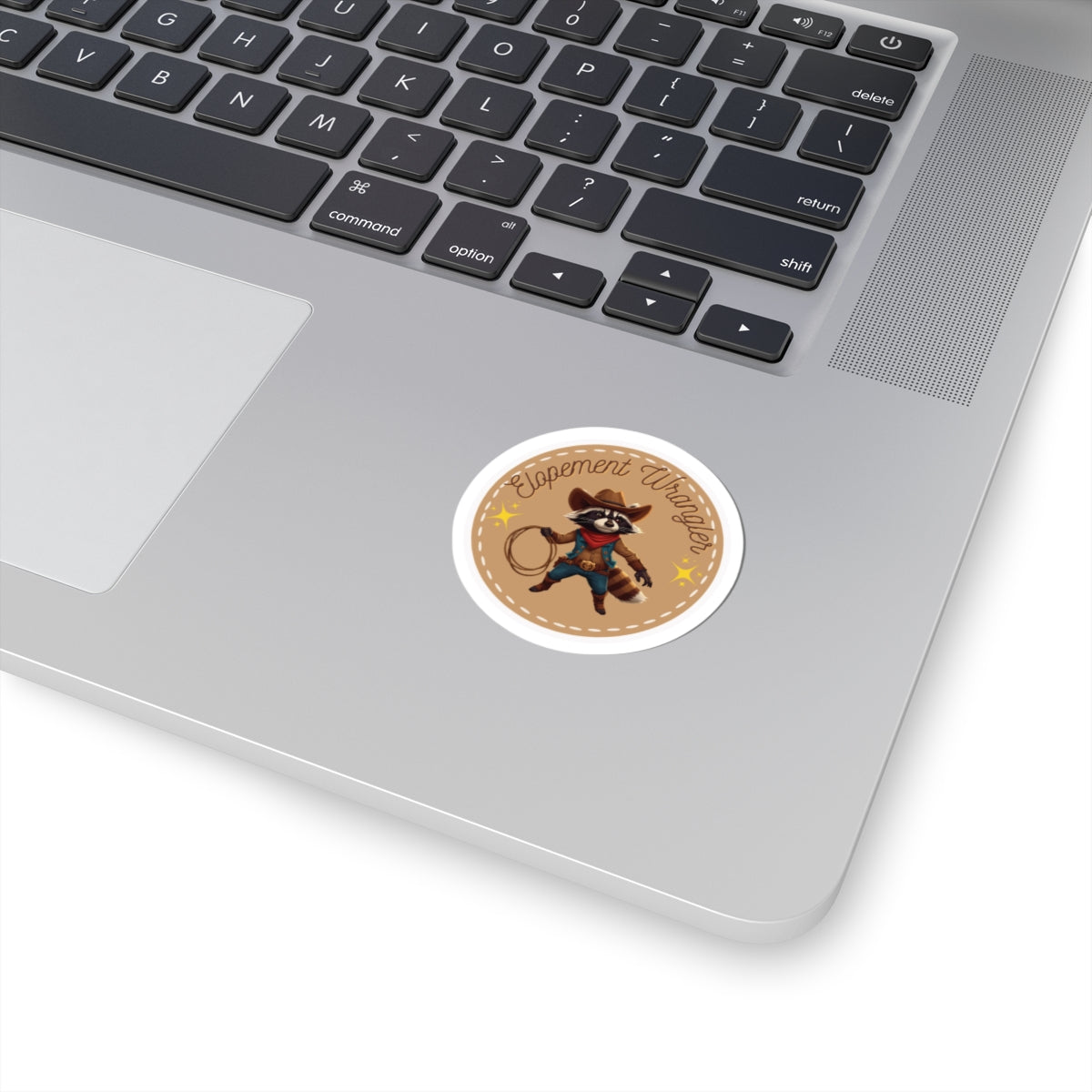 Raccoon 'Containment Wrangler' Cowboy Kiss-Cut Sticker — Cute Western Laptop Decal
