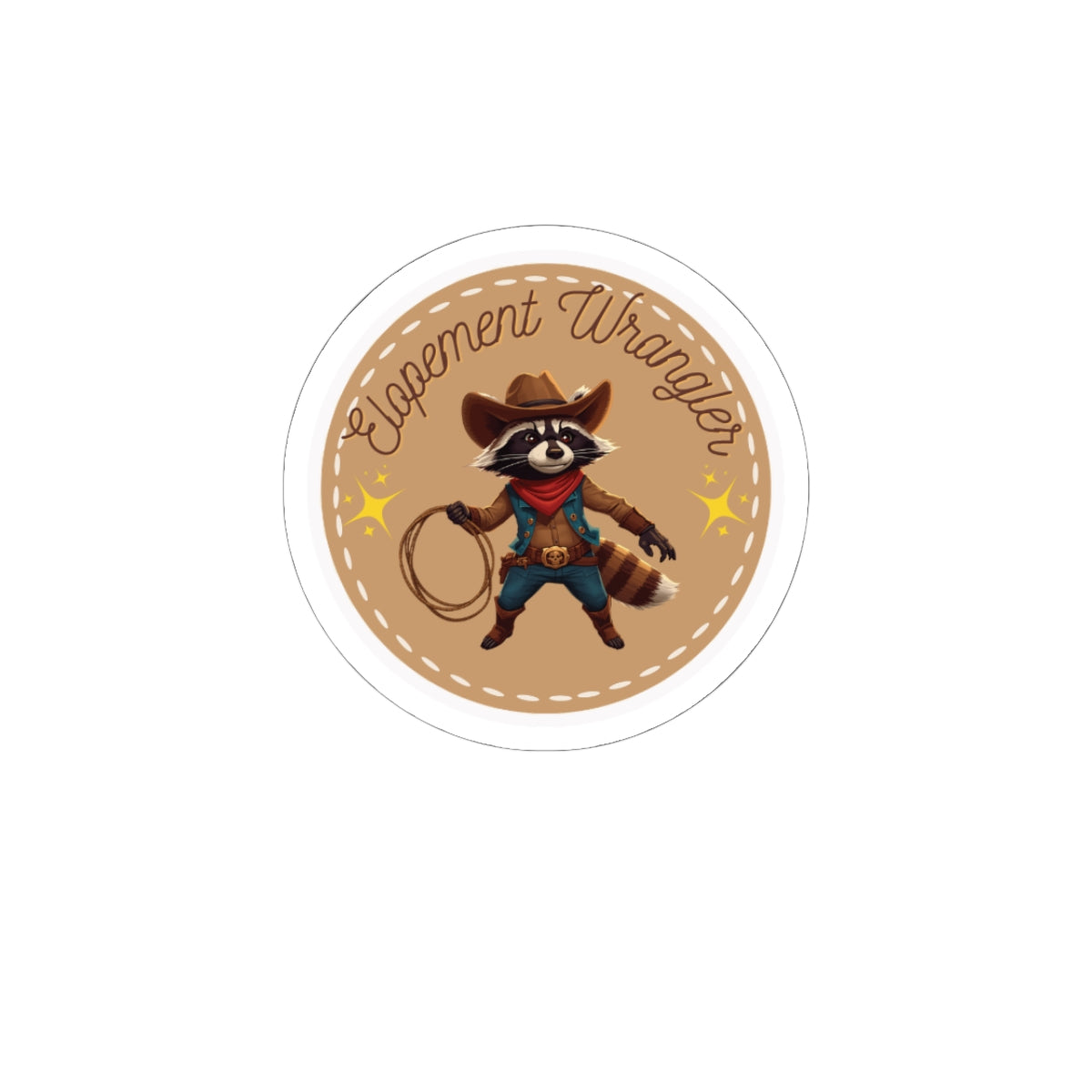 Raccoon 'Containment Wrangler' Cowboy Kiss-Cut Sticker — Cute Western Laptop Decal