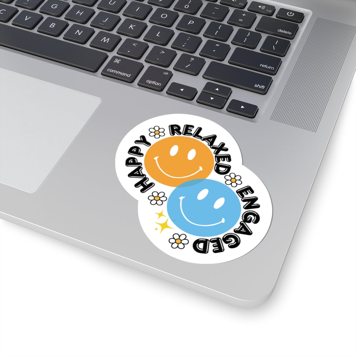 Smiley Mood Sticker — "Happy • Relaxed • Engaged" Kiss-Cut Vinyl Sticker